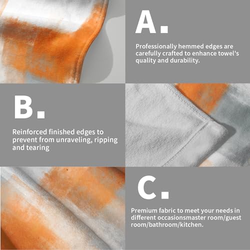 Miaoquhe Orange Grey Hand Towels for Bathroom Set of 2 Abstract Modern Art Grunge Style Oil Painting Bath Towels Art Decorative Soft Bathroom Towels for Kitchen Guest Gym Spa 14x28in - color: Modern Art Painting-orange
