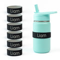 Mabel’s Labels Personalized Two-Tone Engraved Silicone Name Bands – Reusable Dishwasher-Safe Name Bands for Water Bottles, Sippy Cups & Drinkware (Black & Gray, 6 Pack) - color: Black/Grey, size: 6 Count (Pack of 1)