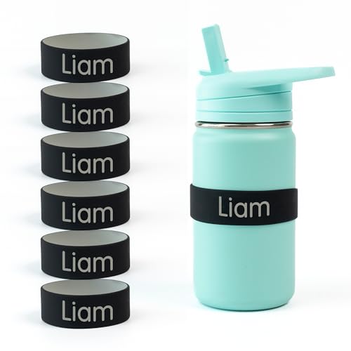 Mabel’s Labels Personalized Two-Tone Engraved Silicone Name Bands – Reusable Dishwasher-Safe Name Bands for Water Bottles, Sippy Cups & Drinkware (Black & Gray, 6 Pack) - color: Black/Grey, size: 6 Count (Pack of 1)