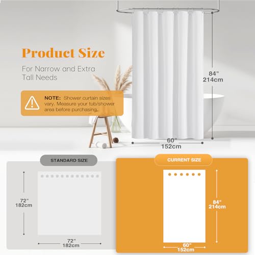 BTTN Fabric Shower Curtain, Linen Textured Heavy Duty Polyester Cloth Shower Curtain Set with Plastic Hooks, White, 60" W x 84" L (Pack of 1) - color: White, size: 60"W x 84"L (Pack of 1)