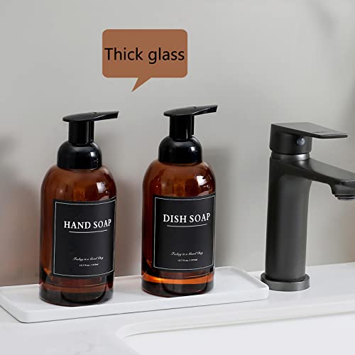 rejomiik 2 Pack Foaming Soap Dispenser Thick Glass Foam Hand Soap Dispenser for Bathroom or Kitchen Sink, 13 oz Pump Bottles for Hand soap, Body Wash, Clear Amber - color: Amber
