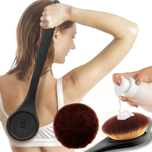Lotion Applicator For Back, Feet, Long Handle Curved, Back Sunscreen Applicator for Kids, Women, Ultra Soft Bristles for Ultimate Comfy, Apply Cream Moisturizer, Self Tanner, Black