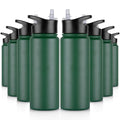 24 oz Insulated Water Bottle Bulk 8 Pack, Stainless Steel Sports Water Bottles with Straw Lid & Wide Mouth Lids, Double Walled Vacuum, Leak Proof, Dark Green - color: Dark Green, size: 24 Ounces-8