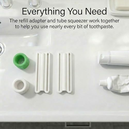 Toothpaste Refill Adapter & Toothpaste Tube Squeezer Combo Pack – Reusable Toothpaste Tube Connector Transfers Remaining Toothpaste Between Tubes – Reduce Waste, Save Money & Get Every Last Drop