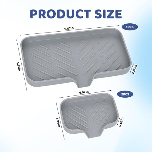 3-Piece Set Silicone Sponge Holder with Dish Drain Board, Silicone Faucet Mat for Kitchen Sink, Sink Tray, Non-Slip Bathroom and Kitchen Accessories