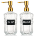 Segbeauty 15.2oz Glass Hand Soap Dispenser Bathroom, 2pcs Clear Glass Pump Dispensers for Countertop, 450ml Gel Lotion Liquid Bottles with Stainless Steel Pump, Body Wash Shampoo Conditioner Container - color: Clear Gold, size: 15.2oz/450ml