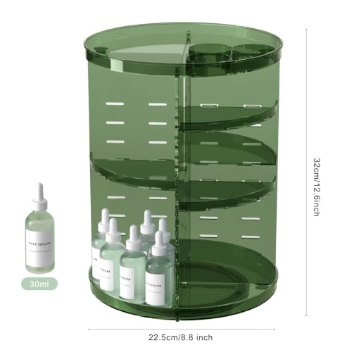 Rotating Makeup Organizer, DIY 8 Adjustable Layers Spinning Skincare Storage, Cosmetic Display Case with Brush Holder and Perfume Tray, Multi-Function Vanity Bathroom Countertop Organizer Clear Green - color: Clear Green