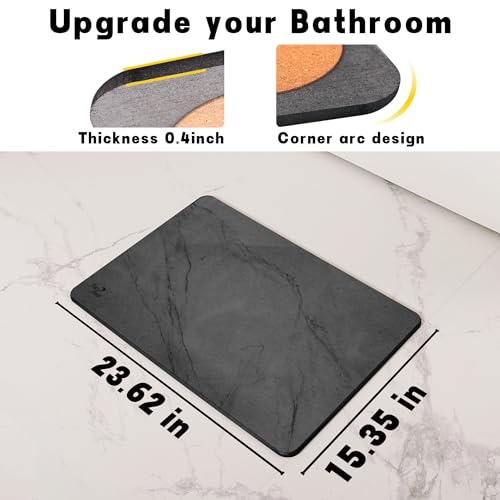 Stone Bath Mat,Diatomaceous Earth Shower Mat,Fast-Drying Stone Bathroom Floor Mat,Absorbent Non-Slip Diatomite Mats for Bathtub,Grey Marble - color: Grey Marble-24*16-1 Pack