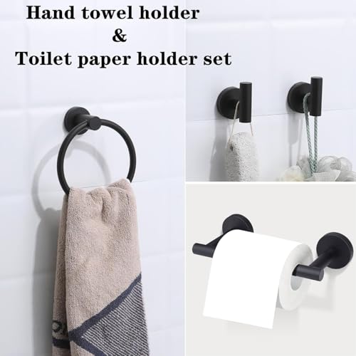 4-Piece Matte Black Bathroom Accessories Hardware Set,Include Double Post Pivoting Toilet Paper Holder,Towel Ring and 2 Towel Hooks - color: Matte Black a