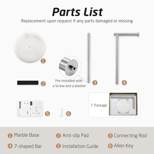 KES Extra High Toilet Paper Holder Free Standing 26", Toilet Paper Holder Stand with Natural Marble Base, Floor Freestanding Toilet Paper Holders 18/8 Stainless Steel Brushed Finished, BPH284S66-2 - color: Brushed Steel, size: 26"H