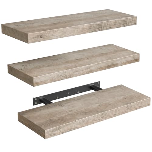 RALGEND Floating Shelves for Wall, 1.5" Thick Wall Shelf Set of 3 with Invisible Brackets, 15.7L x 7.9W Hanging Book Shelves Farmhouse Home Decor for Bathroom, Living Room, Bedroom, Greige 4301BJP3BG - color: Greige, size: 15.7 Inches