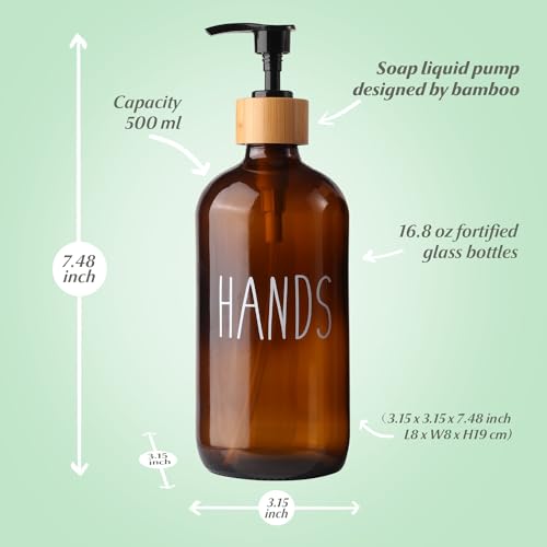 LOOCHICA Hand Amber Glass Soap Dispenser with Pump, Amber Hand Soap Dispenser, Refillable Reusable Apothecary Soap Pump Dispenser Bottles for Bathroom and Kitchen Use - color: C05-amber-hands