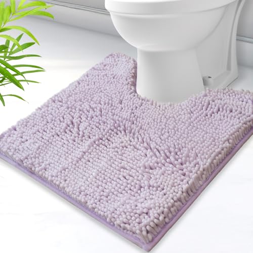 U-Shaped Toilet Rug, Chenille Contour Bathroom Mat, Non-Slip PVC Backing, Machine Washable, 20x20, Lavender - color: Lavender, size: 1'8" x 1'8" (20"x 20"U)