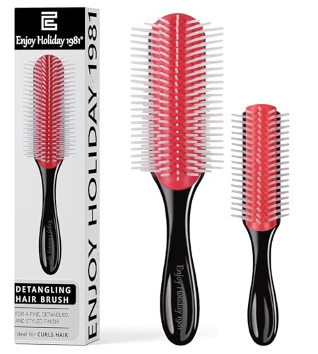 2 PCS Hair Brush for Women Men 7 Row 5 Row Curly Wet or Dry Hair Classic Styling Brushes for Natural Thick Hair, Blow Separating, Shaping Defining Curls Tools Travel Bristle Black Hairbrush - color: Black 9 Row and 5 Row