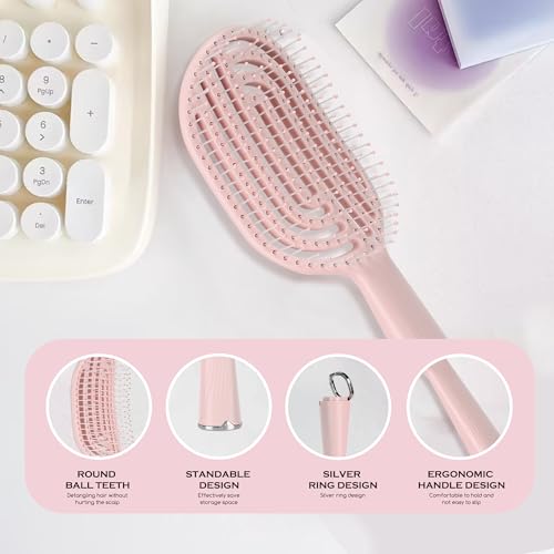 Hair Brush Set, Professional Styling Tools with Combs and Accessories, Pink, Gift Box Included (Pink Brush+White Comb) - color: Pink Brush+White Comb