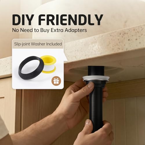 KES Oil Rubbed Bronze Bathroom Sink Drain with Extended Thread, All Metal Pop Up Drain Stopper without Overflow for Thicker Vessel Sinks and Countertops, Brass and Stainless Steel, S2022D-ORB - color: Oil Rubbed Bronze, style: NO Overflow, Long Thread