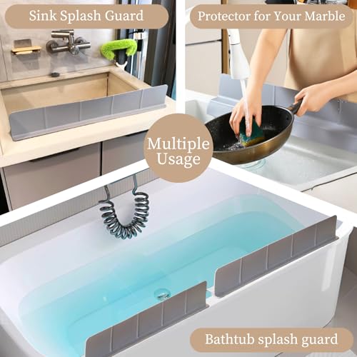 23" Ultra Silicone Sink Splash Guard Released in 2026,Self-Draining Water Splash Guard for Kitchen Sink,Bathroom and Island,with 3.5" High Splash Guard & 7 Strong Suction Cup (Grey) - color: Gray