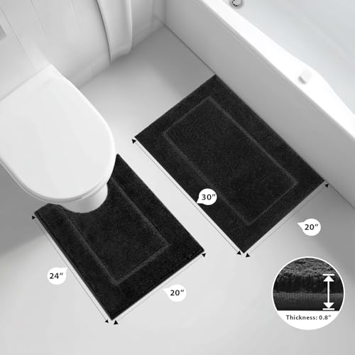 anllugs Bathroom Rugs U-Shaped 20" x 24", Non-Slip Extra Soft Absorbent Bath Rugs, Machine Washable Quick Dry Bath Mats for Toilet Base, Black - color: Black, size: 20" X 24"