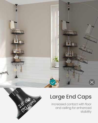 SONGMICS Corner Shower Caddy Tension Pole, 4-Tier Rust-Resistant Shower Organizer, Shower Shelf, Drill-Free, 35.8 to 118.1 Inches, Height Adjustable Trays, for Bathroom, Ink Black UBCB008B01 - color: Ink Black