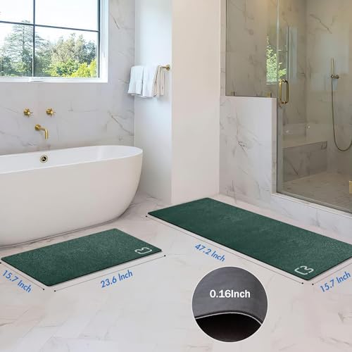 2 Piece Bathroom Rugs Mat Set - Quick Dry Diatomaceous Earth Bath Mat for Bathroom Non-Slip Bath Rug with Rubber Backing, Absorbent Bath Mats Thin Bath Floor Mat,15.7x23.6+15.7x47.2 Inch, Dark Green - color: Dark Green, size: 1'4" x 3'11" (Runner)