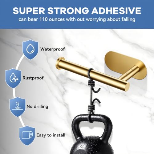2 Packs Toilet Paper Holder No-Drill Self-Adhesive Towel Rack Stainless Steel Waterproof Rustproof Roll Paper Holder for Bathroom Washroom RVs (Gold) - color: Gold