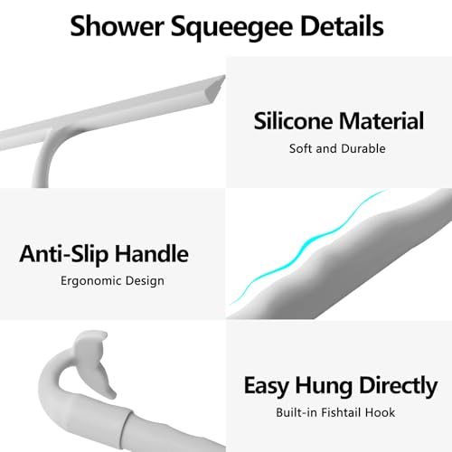 Shower Squeegee for Glass Doors, 2-in-1 Silicone Shower Squeegee with Hook,Hang Anywhere | Streak-Free Bathroom Squeegee | Household Window Mirror Squeegee for Bathroom, Glass, Tile Wall, Car | Gray - color: Gray