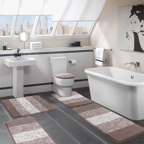 Bsmathom Bathroom Rugs Sets 5 Piece, Soft Absorbent Microfiber Bath Rugs with U-Shaped Contour Toilet Rug and Toilet Lid Cover, Thick Non-Slip Plush Shaggy Bath Mat Set,Coffee - color: Coffee, size: 18"x26"+20"x31"+20"x48"+U20"x24"+Cover19"x21"