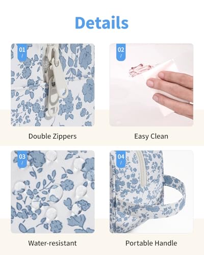 Narwey Clear Toiletry Bags for Traveling Women Men, Clear Travel Bags for Toiletries Makeup Bag Cosmetic Bag with Zipper, Make Up Organizer, Skincare Bag (Blue Flower) - color: X-Blue Flower