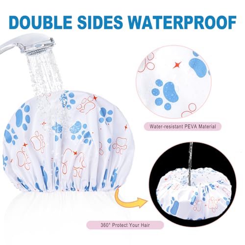 6 PCS Shower Caps for Women, Double Side Waterproof Shower Cap, Reusable Elastic Bath Caps for Shower, EVA Bathing Shower Caps, Bath Hair Caps - Paw - color: Paw