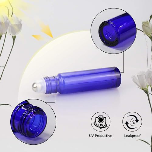sungwoo 4 Pack Roller Bottles, 10 ml Essential Oil Glass Roller Bottles with Stainless Steel Roller Balls Blue - color: Blue, style: 4 Pack