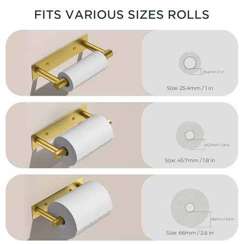 FORIOUS Toilet Paper Holder, Adhesive or Screw Wall Mount Pivoting Tissue Roll Holder, Stainless Steel Self Adhesive Toilet Paper Roll Holder no Drilling (Brushed Gold, Square) - color: Brushed Gold