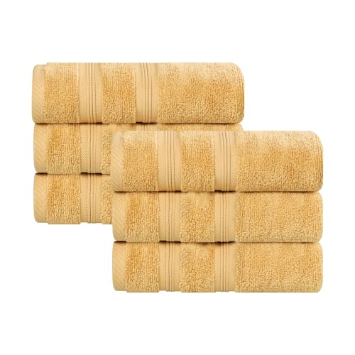 Superior Cotton Hand Towel Set, Plush Soft Towels for Spa, Gym, Bathroom, Guest Bath, Kitchen, Decor, Home Basics, Hotel Quality, Daily Drying, Zero Twist, Smart Dry Collection, Set of 6, Gold - color: Gold, size: Hand Towel