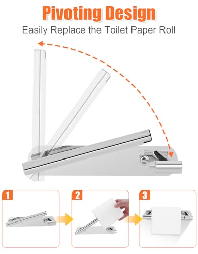 YUET Toilet Roll Holder, Self Adhesive or Screw In Wall Mounted Options, Double Post Pivoting Tissue Roll Holder, Stainless Steel Rustproof Stick On No Drilling Wall Mount for Bathroom Poilshed Chrome - color: Chrome-pivoting