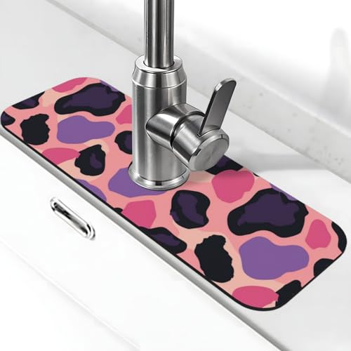 Kitchen Sink Splash Guard Faucet Mat, Pink Purple Leopard Diatom Mud Absorbent Draining Mat For Kitchen Sink Bathroom - color: Pink Purple Leopard, size: One Size
