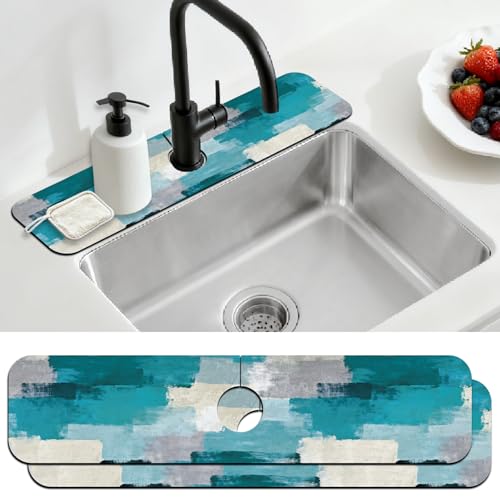 2 Pcs Kitchen Sink Splash Guard Faucet Mat Graffiti Style Faucet Mat for Sinks Abstract Painting Absorbing Drying Mats for Kitchen Bathroom, 23.6x5.5inch - color: Graffiti Style