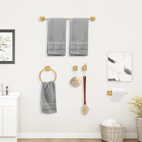 5 Pieces Brushed Gold Bathroom Hardware Accessories Set,Stainless Steel 23.6" Hand Towel Bar Set Gold, Toilet Paper Holder, Towel Holder Set,Towel Rack Set for Bathroom - color: Brushed Gold