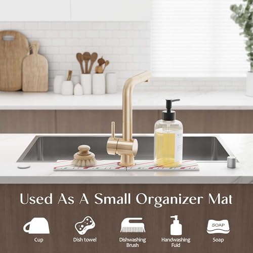 Stone Faucet Mat for Kitchen Sink, Diatomite Drying Stone Mat for Kitchen Counter, Prevent Moisture – Sink Splash Guard for Holiday Gift Home Decor (Red/Green, 20''x3.9'') - color: Red/Green, size: 20" x 20"