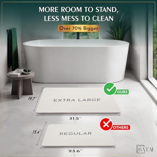 Extra Large Stone Bath Mat - (31.5” x 19.7”) - Absorbent Diatomaceous Earth Stone Bath Mat Large - Non-Slip Diatomite Bathmat - Easy Clean and Quick Drying - Long Instant Dry Bathmat - Beige XL - color: Beige