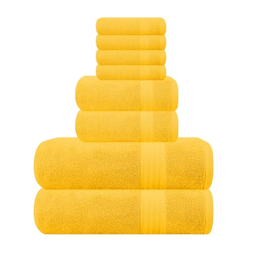 GLAMBURG Ultra Soft 8-Piece Towel Set - 100% Pure Ringspun Cotton, Contains 2 Oversized Bath Towels 27x54, 2 Hand Towels 16x28, 4 Wash Cloths 13x13, Ideal for Everyday use, Hotel & Spa- Mustard Yellow - color: Mustard Yellow, size: 8 Piece Towel Set
