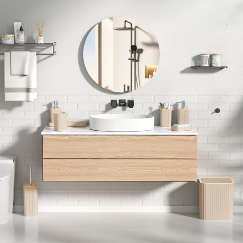 XLHOMO Bathroom Accessories Set - Elegant Beige Bathroom Set, 10PC Bathroom Accessory Set, Toilet Brush, Bathroom Trash Can - size: Bath Set, style: Beige
