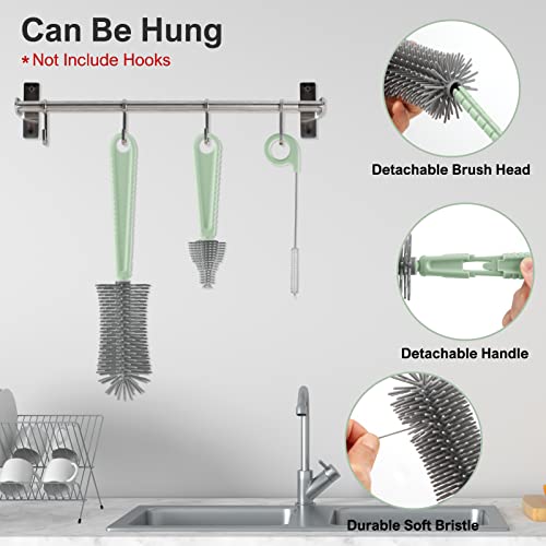 Bottle Brush Set -Baby Travel Essential-6 in 1 Bottle Cleaner Kit with Silicone Bottle Brush,Nipple Cleaner Brush,Straw Brush,Soap Dispenser,Storage Box,Bottle Drying Rack for Home and Travel(Green) - color: Green