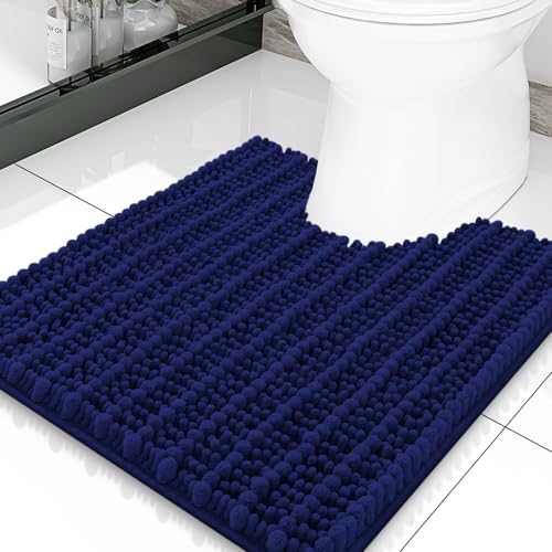 Smiry Bathroom Toilet Rugs U Shaped 20x20, Extra Soft Absorbent Non Slip Rubber Backing Chenille Contour Bath Rugs for Toilet, Machine Washable Contoured Bath Mats, Navy Blue - color: Navy Blue, size: 20'' X 20''