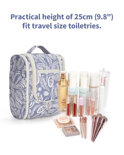Narwey Small Hanging Toiletry Bag Women Travel Makeup Bag Organizer Toiletries Bag for Travel Size Essentials Accessories Cosmetics (Medium, Blue Leaf) - color: B-Blue Leaf, size: Medium