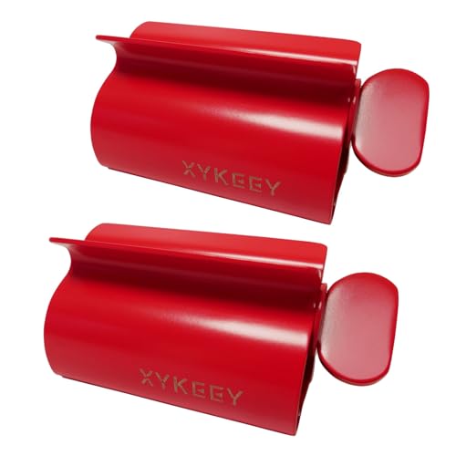 XYKEEY Toothpaste Tube Squeezer - Set of 2 Toothpaste Squeezer Rollers, Metal Toothpaste Tube Wringer Seat Holder Stand (Red) - color: Red