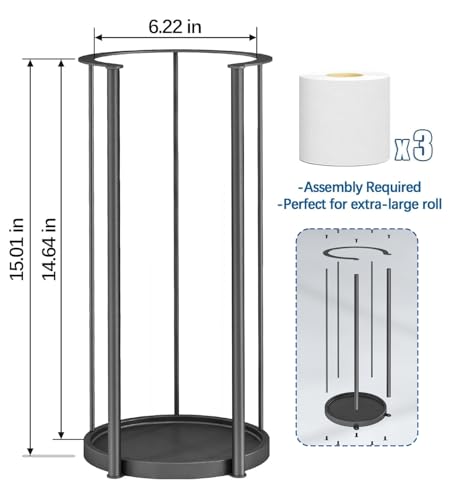 Gypie New Upgrade Free Standing Toilet Paper Storage Holder Stand, Heavy Duty 304 Stainless Steel Base, 3 Roll Capacity Toilet Paper Roll Holder for Bathroom Organization - color: Black