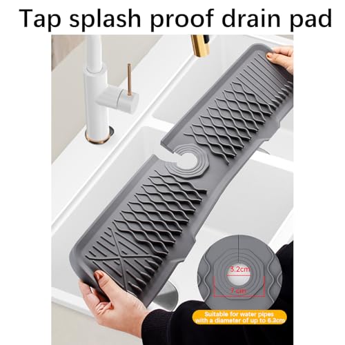 24 Inch Faucet Mat for Kitchen Sink Silicone Sink Splash Guard 5° Slope Faucet Draining Mat Dish Soap Sponge Holder Around Faucet Bathroom Gadgets Sink Accessories Drying Mats Organizer, Black - color: Black