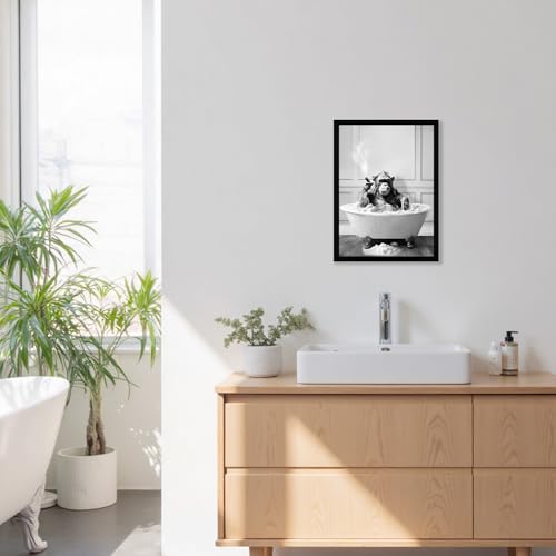 Urmoya Funny Monkey Bath Bathroom Decor Canvas Wall Art 12x16 in | Wood frame, Black and white bathroom decor, Funny chimpanzee in bathtub, Canvas print, Ready to hang - color: Chimpanzee, size: 16"L x 12"W