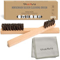 TAKAVU Horsehair Detail Brush Set, Silver Cleaning Brushes & Polish Cloth for Silverware Plateware Jewelry - color: 2pcs Horsehair Brush Set