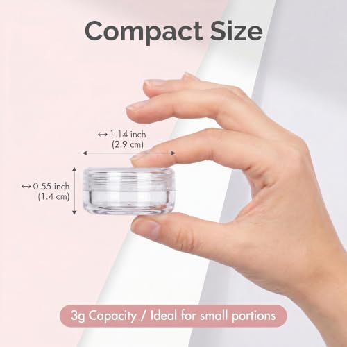 3 Gram Sample Jars with Lids, 25 Count Mini Cosmetic Containers - Makeup Travel Containers with Labels, Tiny Disposable Spatulas - color: Clear