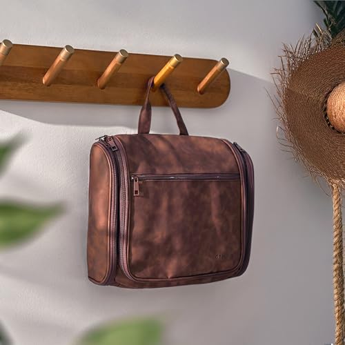 PAVILIA Large Hanging Toiletry Bag for Men Women, Travel Toiletry Organizer with 10 Compartments, Swivel Hook and 3 Leakproof Pockets, Water Resistant Shaving Kit Case, Packs Flat, Brown - color: Brown